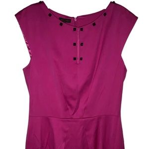ESCADA Fuchsia Hot Pink Black Studded Lined Career Work Sheath Dress Size 38